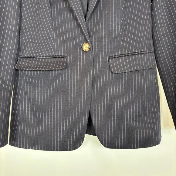 LOFT Sz: 2 Navy Blue Pinstripe Soft Stretch Relaxed Academic Professional Blazer - Picture 4 of 7